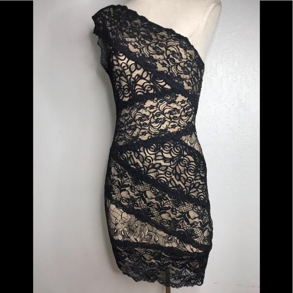 BEBE Black One Shoulder Form Fitting Dress Small - Picture 2 of 6